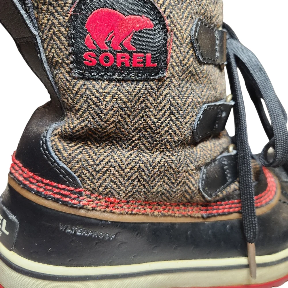 Sorel Tivoli II Herringbone Winter Snow Boot Insulated Black Fleece Duckboot 5.5